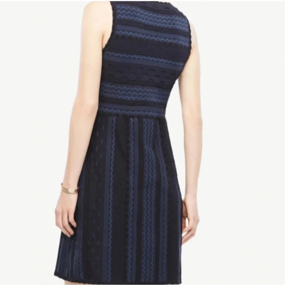 Ann Taylor Texture Stitch Flare Mini Dress Atlantic Navy Twee Mod Stretchy - Picture 3 of 12